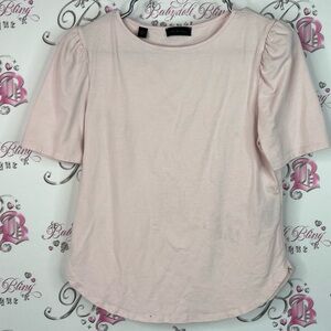 Saks Fifth Avenue top puff shoulders stretchy Light Pink Blouse